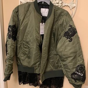 Gaelle Bomber jacket - lace bottom! Black and green! With tags